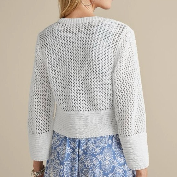 Soft Surroundings Open Knit Cropped Cardi Cardigan Size M White One-Button Front - Picture 3 of 10